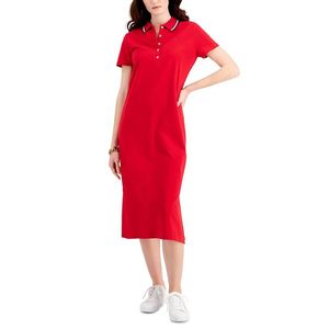 Abito Polo Midi Rosso da Donna Tommy Hilfiger in Viscosa Traspirante, Vita Naturale, Design Plus-Size, Taglia Unica, per Tempo Libero e Feste - Product Image 1