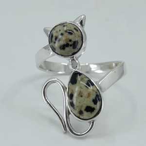 Anillo de Plata de Ley 925 con Jaspe Dálmata, Hecho a Mano, Estilo Boho, Joyería con Piedra de Nacimiento de Marzo, Corte Ovalado, Regalo Perfecto para su Cumpleaños - Product Image 2