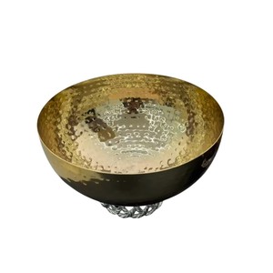 Bol de service à chocolat décoratif en métal argenté fabriqué à la main avec finition martelée et base élégante pour la décoration intérieure moderne - Product Image 2