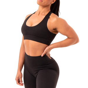 Soutiens-gorge de sport croisés pour femmes Sangle non réglable à séchage rapide U-Neck Fitness Workout Training Brassiere Ladies - Product Image 4