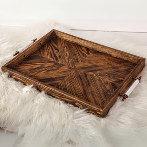 Vente en gros Plateau de service décoratif en bois d'agate MDF personnalisé avec des accents de corne polie - Product Image 2