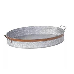 Bandeja galvanizada de hierro de bajo precio con mango de madera Bandeja para servir Fabricante de bandejas de vino decorativas galvanizadas. - Product Image 4