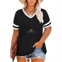 Tops de talla grande para mujer, camisetas de manga corta con cuello de pico, túnica de Color, camisetas informales a rayas
