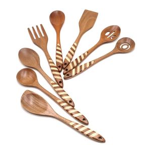 Cuillères de service de cuisine durables, ensemble de spatules, ensemble d'ustensiles de cuisine en bois de teck de 8 pièces - Product Image 1