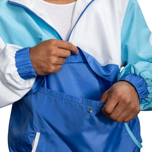 Chaqueta Cortavientos Ligera Personalizada con Media Cremallera para Hombre y Mujer, Panel de Bloques de Color en la Parte Delantera, Bolsillo Grande, Material Impermeable, Talla Grande - Product Image 4