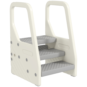 AIYAPLAY Taburete Infantil 2-5 Años 3 Escalones en HDPE, 43x42x65,5 cm, Gris y Blanco Crema - Product Image 1