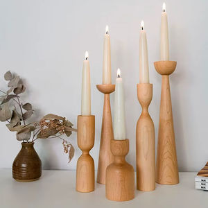 Nordic Minimalist Light Wood Taper <b>Candle</b> Holder <b>Set</b> Modern Handcrafted Beech Candlestick Table Centerpiece Wedding Home Accents - Product Image 1