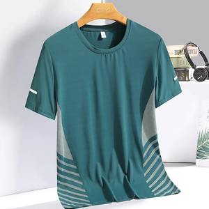 Summer round neck ice silk <b>short</b> <b>sleeved</b> T-shirt and pants sports set, quick drying, sweat absorption, and running two-piece set - Product Image 2