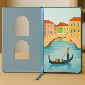 LABON estilo <span class=keywords><strong>Venecia</strong></span> ventana grabada con láser diario PU Tapa dura diseño OEM cuaderno personalizado Tema de viaje - Product Image 2