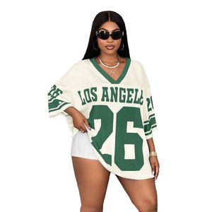 Haut en jersey rétro en maille avec numéro personnalisé Y2K chemises de football surdimensionnées à col en V pour femmes maillots de style Streetwear - Product Image 1