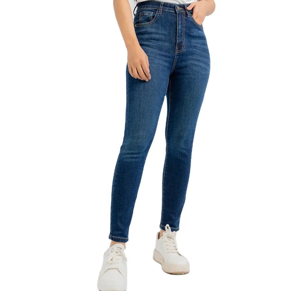 Best quality in very Cheap price Blue Straight Fabric Good Cotton material Women High Waist Jeans pants with custom logo