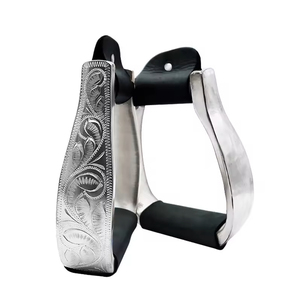 Estribos Premium para Caballo, Par para Equitación Western, Ligeros, Diseño Grabado, Cuero, con Campana, Equipo Ecuestre - Product Image 2