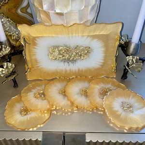 ถาดเสิร์ฟอาหารทำจากยางเรซินด้ามจับทองเหลืองดีไซน์เป็นเอกลักษณ์สำหรับมื้อค่ำอาหารเช้าชากาแฟอาหารเสิร์ฟอาหารเย็นตกแต่ง - Product Image 6