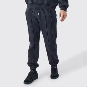 Survêtement unisexe à capuche en molleton d'hiver gris foncé surdimensionné délavé à l'acide avec design 2 en 1 et taille élastique - Product Image 4