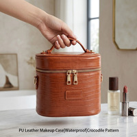 Trousse de Maquillage de Luxe en Cuir PU Motif Crocodile, Sac de Voyage Organisateur de Cosmétiques avec Poignée, Boîte de Rangement pour Femme