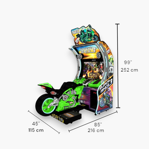 Máquina de Carreras Arcade Raw Thrills Super Bikes 3 HD, 45x85x99 Pulgadas, 729 Libras, 110V, Verde/Amarillo - Product Image 2