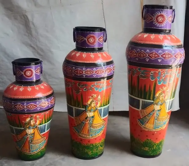 Embossed & Painted Longpot Set Best Quality Unique Collection Metal Flower Vases for Home Decoration Affordable Price from India