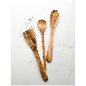 Cuillère de cuisine en bois d'olivier artisanale de luxe, ustensile de cuisine en bois biologique pour mélanger, remuer et servir, design élégant - Product Image 3