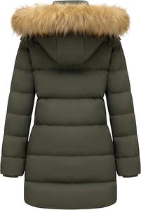 Abrigo largo acolchado tejido transpirable para mujer estilo de moda de invierno con ribete de capucha de piel de lujo - Product Image 4