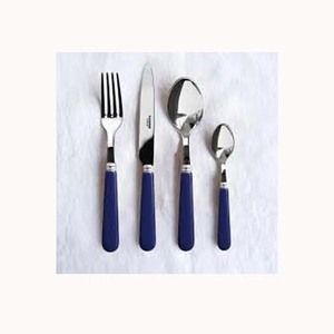 Juego de cubiertos de diseñador seguro con mango de resina azul de níquel plateado de alta calidad, cubiertos disponibles a precio mayorista - Product Image 1