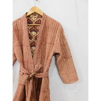 Peignoir Kimono en Coton Indien Matelassé, Imprimé à la Main, Séchage Rapide, Respirant, Col en V, Longueur Intégrale, Vêtement de Nuit pour Femme, Été Hiver