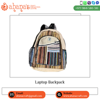 Sac à dos pour ordinateur portable de style japonais, fabriqué au Népal, en coton/cannage, fermeture éclair, capacité de 36 à 59 L, 15 pouces, pour adultes, exportateur népalais