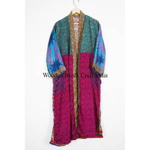 Indian Handmade Silk Kimono for Unisex Casual Beach Lounge Wear Vintage Floral Ankle Length Lightweight <b>Robe</b> for home sleep wear - Product Image 5