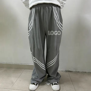 Pantalon de survêtement en coton pour hommes, léger, surdimensionné, baggy, jambe large, logo personnalisé Streetwear, délavé à l'acide, taille élastique, respirant, sport - Product Image 1