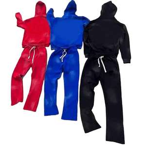 Trajes Deportivos Personalizados de Corte Regular Unisex, 100% Algodón Felpa, 500 GSM, Tinte Liso, Transpirables, Casuales de Invierno, con Cremallera, Pierna Recta, Estilo Desgastado - Product Image 3