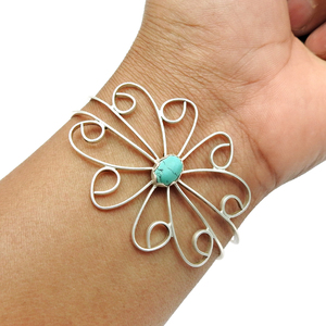 Beautiful Artisan Work Handmade Fine 925 Sterling Silver Natural Turquoise Gemstone Butterfly Shape Bangle <b>for</b> <b>Women</b> and Girls - Product Image 2