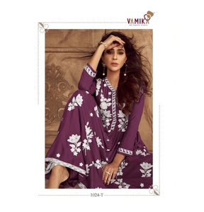 Nouveau Stock vêtements ethniques indiens rayonne Lakhanavi Kurta Palazzo Dupatta ensemble pour femmes et filles avec broderie manuelle pour l'exportation - Product Image 1
