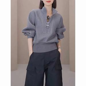 Fashion Stand Collar <b>Zipper</b> <b>Sweatshirts</b> Women's Clothing 2023 Autumn Winter Casual Tops Max <b>Sweatshirts</b> - Product Image 5