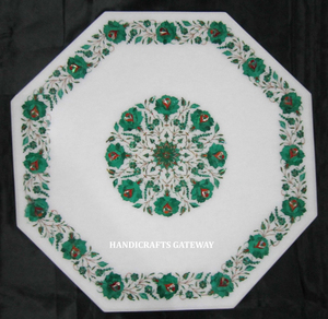 Mesa con incrustaciones de mármol blanco de excelente calidad, forma octogonal hecha a mano utilizada para el hogar, mesa de comedor decorativa en restaurante - Product Image 1