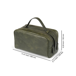 Leather Wash <b>Bag</b> <b>Travel</b> Business Trips Portable <b>Cosmetic</b> <b>Bag</b> <b>Large</b> <b>Capacity</b> Multi Pocket Design Handheld Leather Wash <b>Bag</b> - Product Image 2