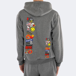 Sudadera con capucha con parches personalizados con efecto de desvanecimiento solar de algodón 100% de calidad superior con cordones multicolores - Product Image 2