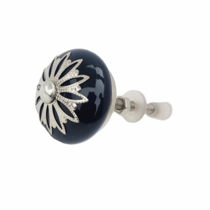 Boutons en céramique noire en filigrane argenté de luxe marocain CK 558 poignées de tiroir pour armoire cuisine commode salle à manger - Product Image 2