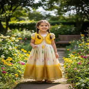 Vestido Infantil de Seda Pura con Bordado Maggam para Ocasiones Especiales, Fabricante y Proveedor de Surat, Precio al por Mayor - Product Image 1