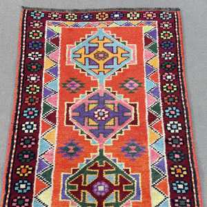 Turkish Herki <b>Runner</b> Rug 2.5x10.6 ft (75x323 cm), Vintage <b>Red</b> Floral Rug - Product Image 5