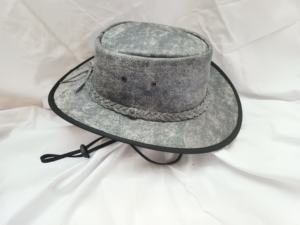 Sombrero de Vaquero de Cuero Genuino Gris Desgastado, Correa de Barbilla con Banda Trenzada, Ala Ancha, Sombrero Occidental para Exteriores, Sombrero de Vaquero de Cuero Hecho a Mano - Product Image 2