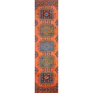 Alfombra de Lana Anudada a Mano de Gran Tamaño, Diseño Geométrico Rojo y Naranja, para Sala de Estar o Pasillo, 9x12 Rectangular, Pae-2523 - Product Image 1