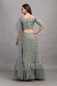 Diseño Evergreen de alta calidad Heavy Net Zari bordado trabajo Lehenga Choli con Dupatta mujeres fabricante de moda - Product Image 5