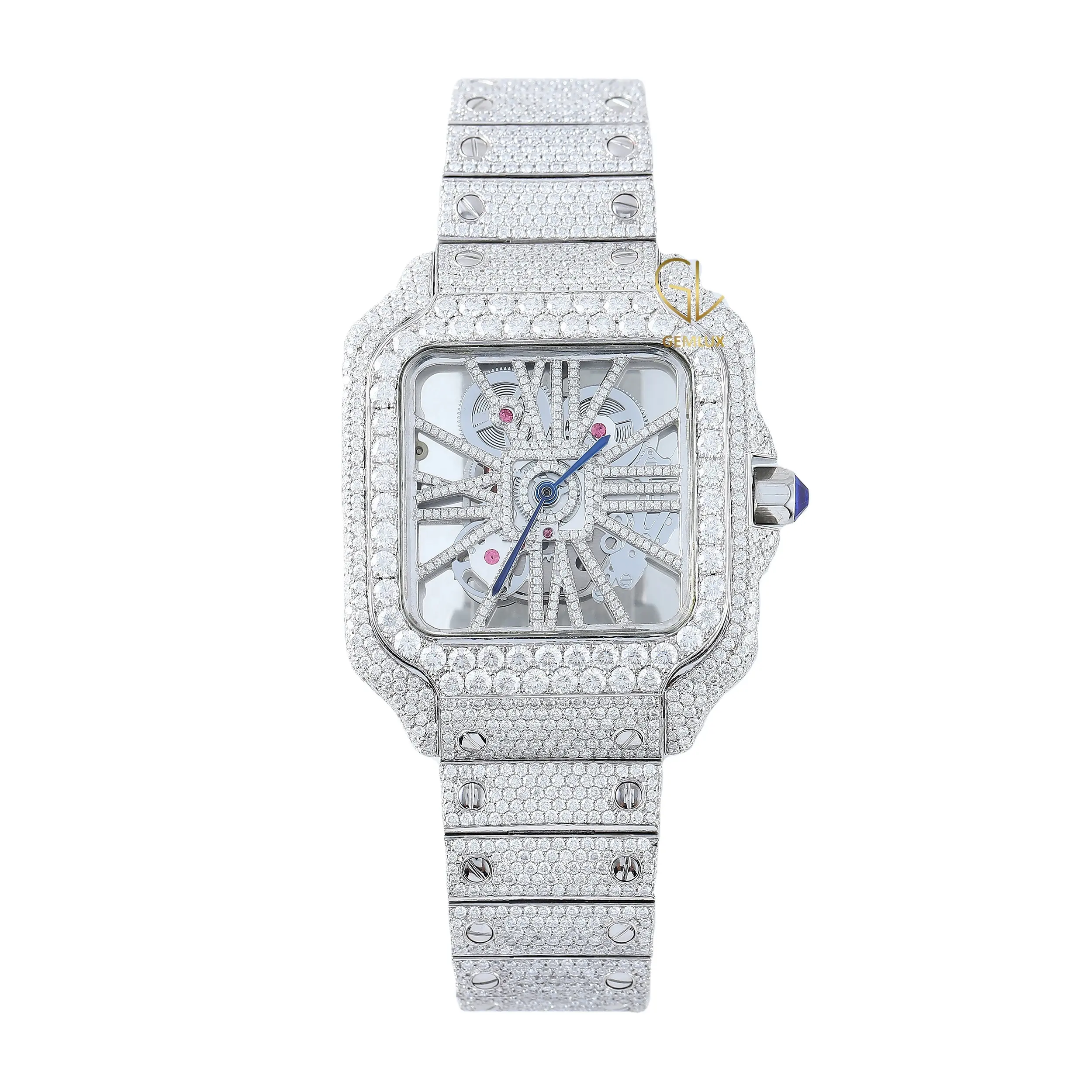 D Vvs rond brillant coupe cristal Moissanite diamant nouveau bijoux personnalisés à la mode hommes charmant entièrement glacé montre-bracelet