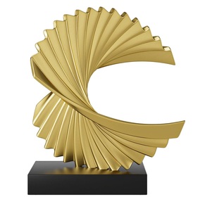 Sculpture moderne polie, décoration d'étagère dorée, accents, statue d'onde océanique, art abstrait moderne, décoration en résine, statue dorée, décoration d'intérieur - Product Image 1