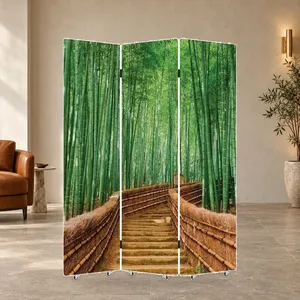 Paravent pliant en toile double face motif Forêt de bambou - Product Image 3