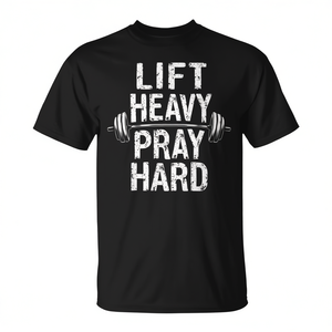 Camiseta motivacional para gimnasio y entrenamiento: Levanta pesas, reza mucho - Product Image 2