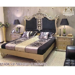 Cama victoriana tamaño King de madera de teca de calidad superior con corona contemporánea, mesitas de noche modernas, aspecto de decoraciones de boda - Product Image 1