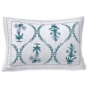 Turquoise Blue 100% Cotton Classic <b>Floral</b> Single Bedsheet Set with 1 Pillow Cover (BSB1103) - Product Image 2