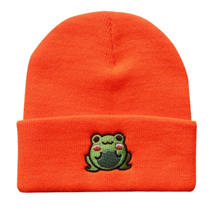 Fabricant de logo de broderie personnalisé multicolore Bonnet d'hiver en tricot uni Édition grenouille - Product Image 2