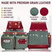 Sac à outils en cuir de vachette robuste et léger pour l'été, 15 poches, 7 grandes poches, 1 porte-ruban adhésif, 4 anneaux en D, ceinture porte-outils, taille standard 30-46