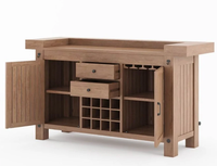 Mesa de Bar Plegable Ajustable y Resistente de Madera de Teca Sólida con Cajones para Almacenamiento de Vino, Diseño Moderno para Exteriores |   Mueble Bar Java Hecho a Mano
